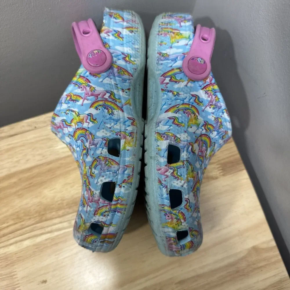 Lisa Frank Crocs Junior 2 Womens 5 Blue Pink Unicorn Rainbow Clog Water Friendly